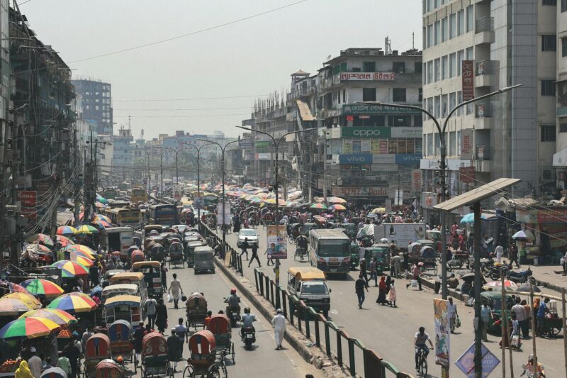 crowd on street in dhaka