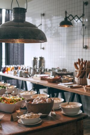 food on table prepare for hotel breakfast