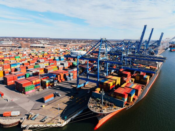 tanker ship unloading containers in port